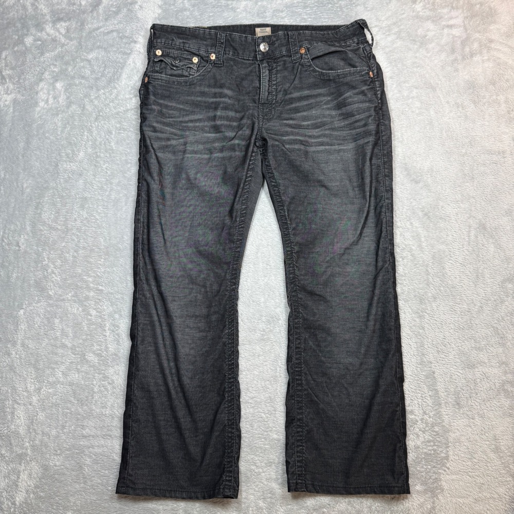 True Religion Ricky Corduroy Pants Mens 36 (Fits 38x27) Black Straight Y2K Wash